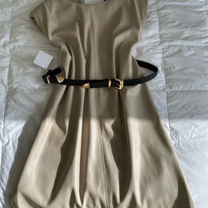 Zara dress neutral color leather look w/ belt.